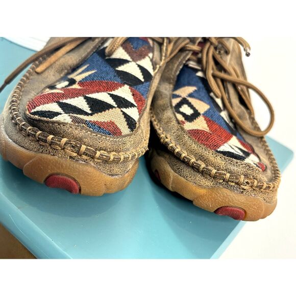 Twisted X Boots Bomber Tribal Pattern Leather Fringe Moccasin Size 6.5 - Picture 6 of 15